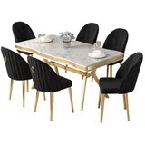 Hanah home trpezarijski set Pem, sto i 6 stolica, ploča u dekoru belog mermera, zlatne noge, crna tkanina Babyface | Eponuda.com