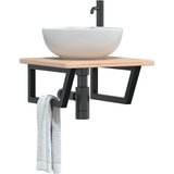  The Living Store Stenska polica za umivalnik jeklo in trdna hrastovina - Polica Za Umivalnik, (21486296) | Shoptok.si