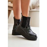 Boto Black Wloedia women's patent leather ankle boots with platform and wedge heel | Shoptok.si