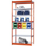 hofe stabilni sestavljivi regal, enostranski, višina regala 3000 mm, oranžna/pocinkano, širina police 1325 mm, osnovni regal, širina x globina 1325 x | Shoptok.si