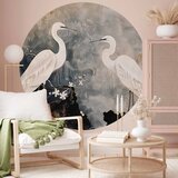  Okrugla fototapeta - Herons and cherry blossoms - oriental-style illustration depicting birds 140x140 | shoptok.hr