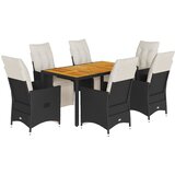  7-dijelni vrtni blagovaonski set s jastucima crni od poliratana Crna 150 x 90 x 75 cm | shoptok.hr