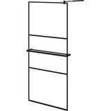 Pregrada za tu&amp;scaron; s policom crna 90x195 cm staklo ESG i aluminij Slike