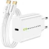 Mayaxess, Omrežni polnilnik za iPhone 15 20W + 1m USB-C kabel, Bela, (5000275931)