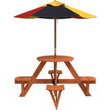  Stol za piknik za 4 djece sa suncobranom okrugli od jelovine | shoptok.hr