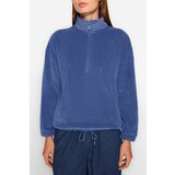 Trendyol Indigo Zipper Detailed Fleece Basic Knitted Sweatshirt | Shoptok.si
