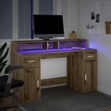  Radni stol s LED svjetlima boja hrasta 140x55x91 cm drveni | shoptok.hr