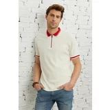 AC&Co / Altınyıldız Classics Men's Ecru Claret Red Regular Fit Relaxed Cut Polo Neck 100% Cotton T-Shirt
