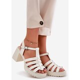 VINCEZA Lacquered Leather Women's Sandals On A Heel Light Beige 66621 | shoptok.hr