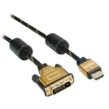 Roline DVI / HDMI priključni kabel DVI-D 24+1-polni vtič\, HDMI-A vtič 3.00 m črna\, zlata 11.04.5892 zaščiten\, lahko se privije DVI kabel, (20417780) Cene