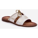 Zazoo Ladies Leather Slippers On Flat Heel 3022 Distressed Gold | Shoptok.si