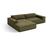 Kaki zelena baršunasti kutna garnitura (s lijevim kutom/s ležaljkom) Jodie –
