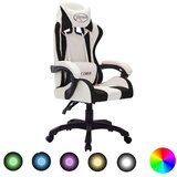  Igraća stolica s RGB LED svjetlima bijelo-crna od umjetne kože Cijene