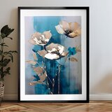  Stenski plakat z EXTRA učinkom - Teal Flowers | Shoptok.si