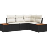 vidaXL 4-delni vrtni kavč set z blazinami Črn poli rattan akacija | Shoptok.si