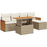 Maison Chic Seti vrtnega pohištva - Vrtna garnitura - Vrtni pohištvo set z blazinami 6-delna bež ratan/akacija, (21796517) | Shoptok.si