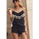 Fasardi Black boho blouse with tassels on the straps | Shoptok.si