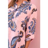 Kesi Włoski Women's cotton blouse with decorative print and rolled-up sleeves candy pink | Shoptok.si