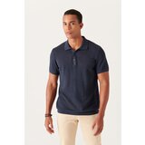 Avva Men's Navy Blue Polo Collar Textured Ribbed Standard Fit Regular Cut Knitwear T-shirt Cene