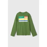 United Colors Of Benetton Otroška bombažna majica z dolgimi rokavi zelena barva