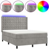 vidaXL Krevet box spring s madracem LED svjetlosivi 140x190 cm baršun | shoptok.hr