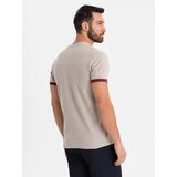 Ombre Men's T-shirt with contrasting inserts and v-neck - beige | Eponuda.ba