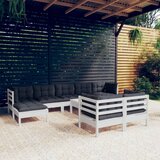  10-dijelna vrtna garnitura od borovine s jastucima bijela | shoptok.hr