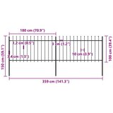  Vrtna ograda s vrhom koplja Čelik 359x100 cm Crna | shoptok.hr