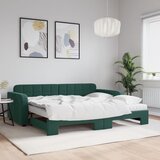 vidaXL Izvlečna dnevna postelja z vzmetnico tm. zelena 90x200 cm žamet Cene