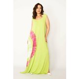 Şans Women's Plus Size Green Tie Dye Printed Maxi Length Dress Cene