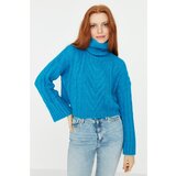 Trendyol Blue Crop Turtleneck Knitwear Sweater Cene