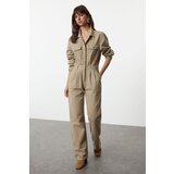 Trendyol Khaki Pleated Denim Overalls