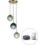 QAZQA Pametna viseča svetilka medenina, vključno z 3 WiFi ST64 z modrim steklom - Pallon | Shoptok.si