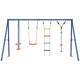  Set vanjskih ljuljački Šareni Čelik i PE - Crvena Swing sjedalo + ljestve + disk klackalica + klackalica | shoptok.hr