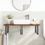  Zidna polica za umivaonik od čelika i masivne hrastovine Smeđa 100 x 60 x 2.5 cm | Shoptok.si