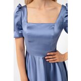 Lafaba Women's Indigo Balloon Sleeve Flared Cut Midi Satin Evening Dress | shoptok.hr