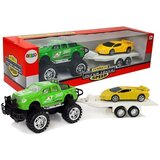  Set vozila Monster Truck sa sportskim autom na prikolici, zeleno-žuti | shoptok.hr
