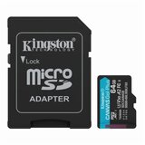 Kingston SDCG4/64GB MicroSD 64GB, Canvas Go! Plus, Class10 UHS-I U3 V30 A2, Read up to 200MB/s, for 4K and FullHD video recording, w/SD adapter | ePonuda.com