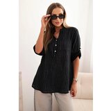 Kesi Włoski Women's cotton striped shirt with pocket black Cijene