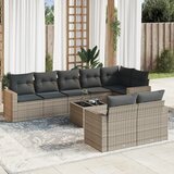 Maison Chic Seti vrtnega pohištva - Vrtna garnitura - Vrtni pohištvo set 9-delna z blazinami siv poli ratan, (21805107) | Shoptok.si