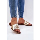 Zazoo 2938 Leather Slippers On Flat Heel With Decoration Gold | Shoptok.si