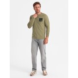 Ombre Longsleeve męski z printem w kształcie kieszonki - oliwkowy | Eponuda.ba