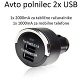 Mobiline avto polnilec usb črni 3100mA za 2x usb priključek 2100&1000mA Cene