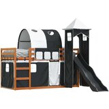 vidaXL Krevet na kat s toboganom i zavjesama bijelo-crni 90 x 200 cm Cijene