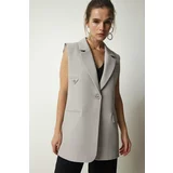 Happiness İstanbul Women's Stone Double Breasted Collar Pocket Woven Vest