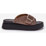 Zazoo Women's Suede Slides With Buckle On Platform Brown 3019 | shoptok.hr