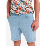 Ombre Men's shorts with elastic waistband and wash effect - light blue | ePonuda.com