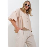 Trend Alaçatı Stili Women's Beige Balloon Sleeve Robe Gathered Kubra Cotton Crop Shirt | Shoptok.si