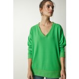  Women's Light Green V-Neck Soft Knitted Sweater | shoptok.hr