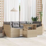  Vrtna Sofa Set 7 delov Bež in Siva Ratan, Kovinska konstrukcija, (22065121) Cene